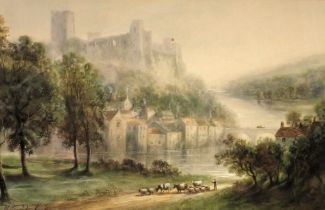 Albert Milton Drinkwater (fl.1880-1910). Old Castle, Richmond, watercolour, signed, gilt plaster fra
