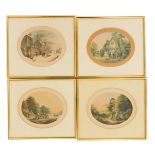 A set of three Le Blond prints, each oval depicting country scenes, 17cm x 12cm, in gilt frames. (3