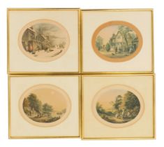 A set of three Le Blond prints, each oval depicting country scenes, 17cm x 12cm, in gilt frames. (3