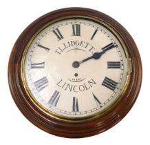 A Victorian mahogany wall clock, the painted dial bearing name TL Lidgett Lincoln, with brass bezel