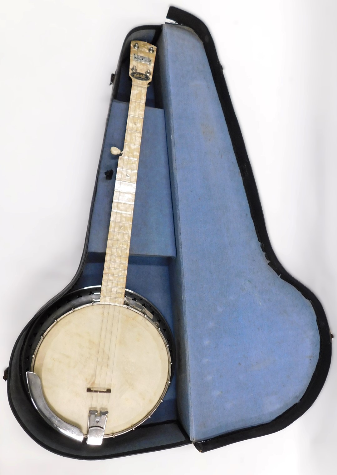 A B&S Master of London Ivory Queen banjo, with a simulated mother of pearl finger board, sides and b - Image 6 of 6