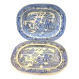 Two 19thC Real Old Willow pattern meat plates, 45cm diameter. (2)