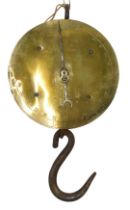 A set of brass Salter hanging spring balance scales, 25cm diameter.