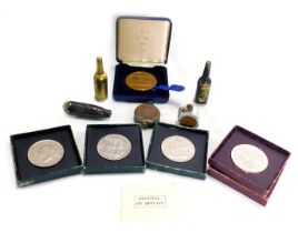 Bygones and trinkets, comprising Festival of Britain 1951 collectors crowns, a Lombard RAO Rally Bat