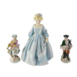 A Royal Worcester Grandmother's Dress figure, 3081, 18cm high, and a pair of 20thC Samson figures, o