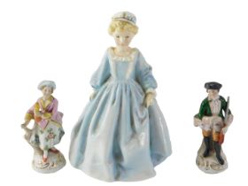 A Royal Worcester Grandmother's Dress figure, 3081, 18cm high, and a pair of 20thC Samson figures, o