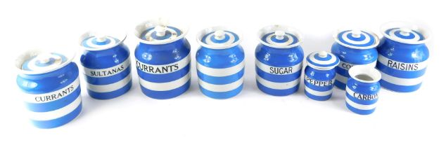 A collection of T.G.Green & Co Cornish ware jars, to include sugar, raisins, etc.