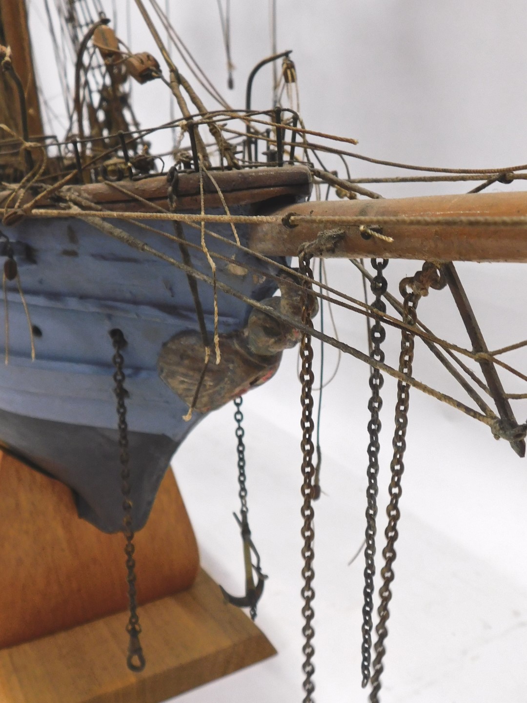 A large scratch built model of a three masted sailing ship, with blue and black painted hull, 110cm - Image 4 of 5
