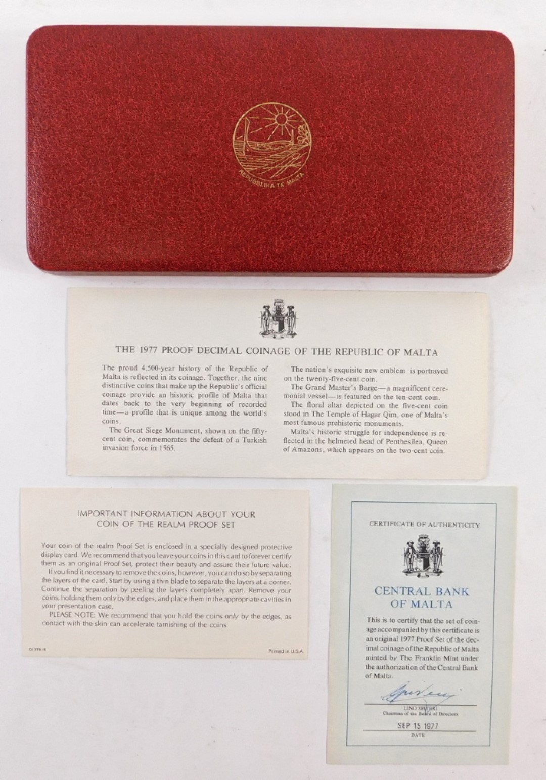 A Republic of Malta decimal proof coin set, with certificate from 1977, in presentation pack. - Image 3 of 3