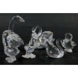 Six Swarovski crystal duck, geese and swan ornaments, comprising large goose 7cm high, two goslings