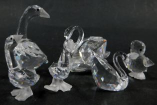 Six Swarovski crystal duck, geese and swan ornaments, comprising large goose 7cm high, two goslings