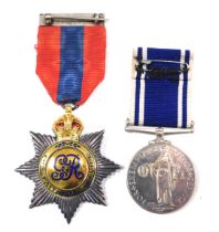 Two police medals, comprising a Faithful Service medal, enamel decorated, on an Elkington bar with r