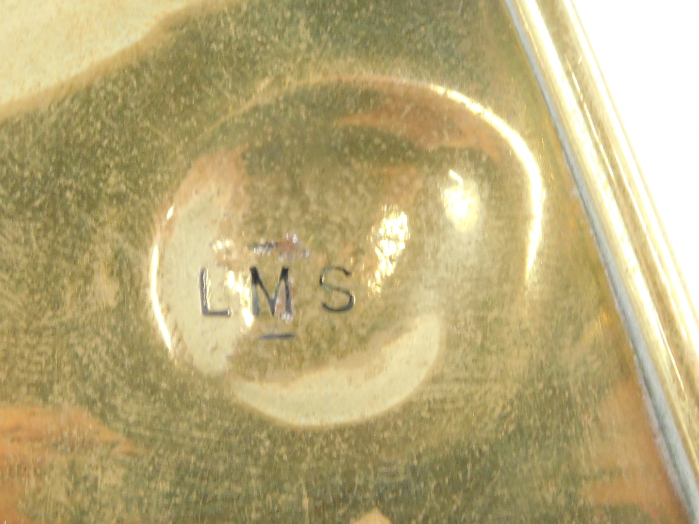 An L.M.S railway brass claxon horn, stamped, 38cm long. - Image 2 of 2