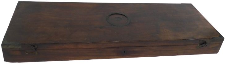 A 19thC mahogany and brass bound gun case, bearing label to interior for Dodson of Louth, 82cm wide.