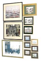 After Lowry. A collection of Lowry prints, to include Canal Bridge, miniatures, waiting for the shop