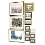 After Lowry. A collection of Lowry prints, to include Canal Bridge, miniatures, waiting for the shop