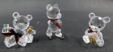 Three Swarovski crystal Teddy bears, comprising The Celebration Chris Bear, 4cm high, further celebr