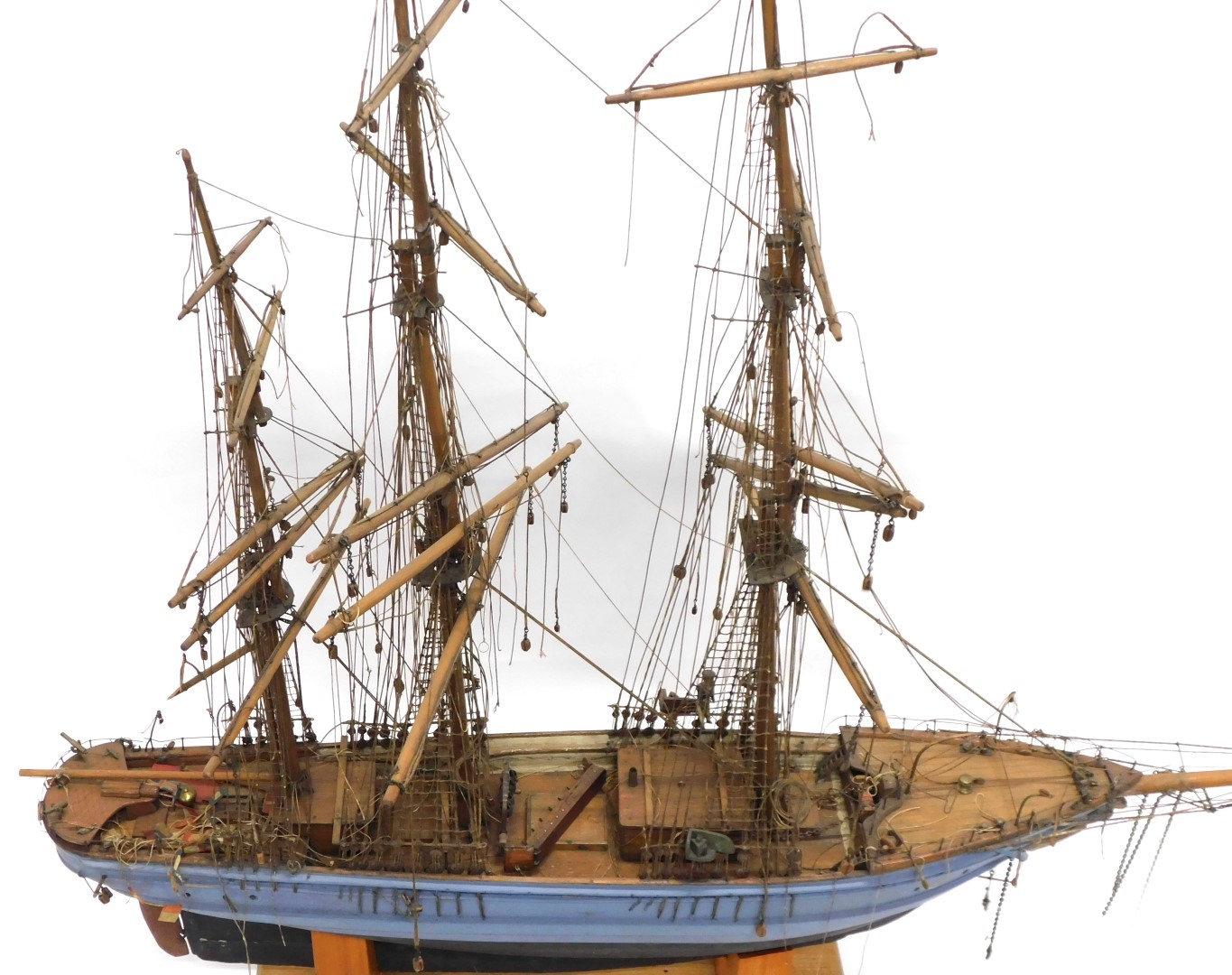 A large scratch built model of a three masted sailing ship, with blue and black painted hull, 110cm - Image 3 of 5