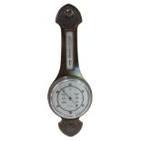 A 1920s/30s barometer, in mahogany case with silver coloured dial, and thermometer, 74cm high.