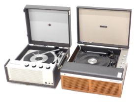 Two portable record players, comprising a Ferguson 1960s player, and a Marcaniphone. (2)