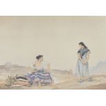 After Sir William Russell Flint, print of two ladies, in flowing dress and modern frame, printed sig