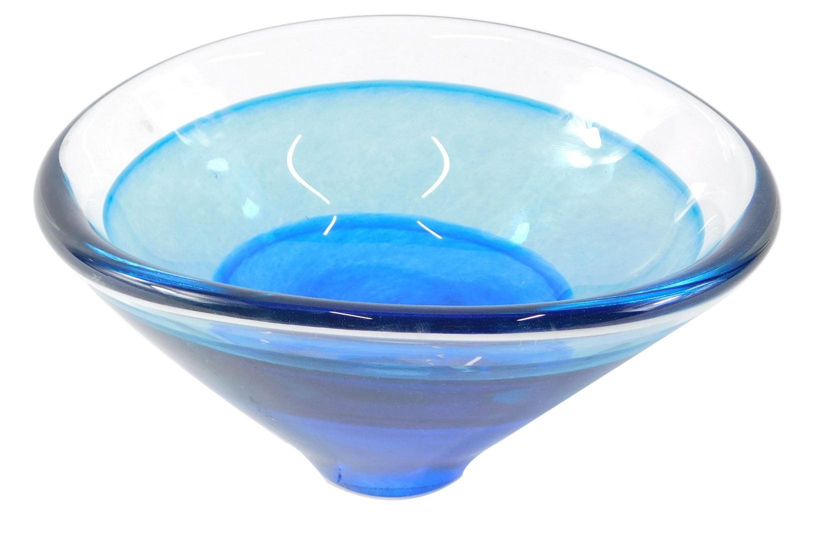 An Azura Maiden Cruise Art Glass bowl, on a blue ground, in fitted case, 9cm high.