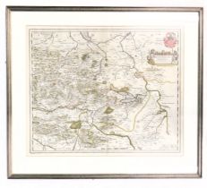 A 17thC Blaeu framed map, of Mansfelt, bearing crest, signed Anud Guihelm Blau, 43cm x 52cm, framed.