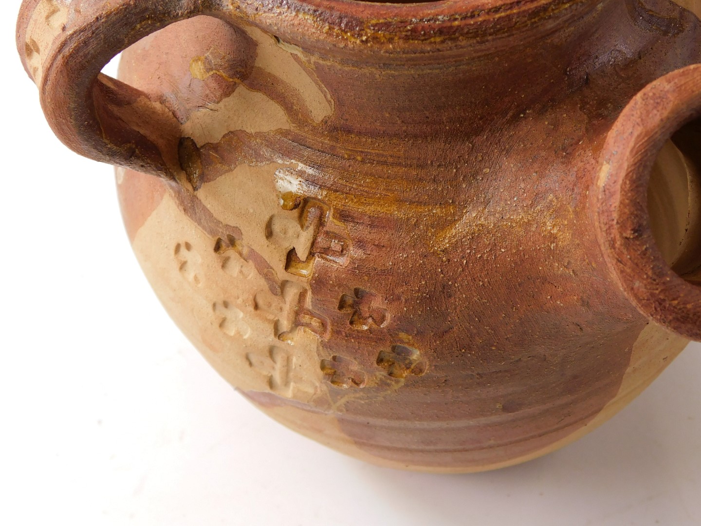 Four items of studio pottery, comprising replica medieval pottery jugs, the largest 25cm high, and a - Image 2 of 2