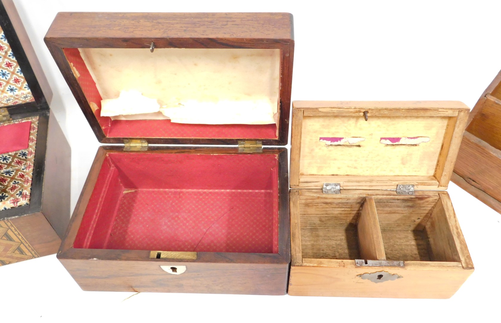 A collection of boxes, to include a late Victorian money box, rosewood workbox, letter rack, etc. - Image 3 of 3