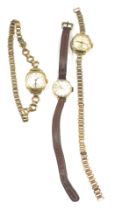 Three wristwatches, comprising a Super Swiss 9ct gold cased ladies wristwatch, on a leather strap, a