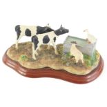 A Border Fine Arts James Herriot series figure group, Shared Resources, A0455, on a wooden base, 25c