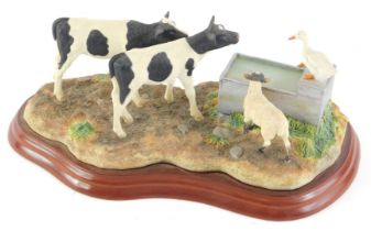 A Border Fine Arts James Herriot series figure group, Shared Resources, A0455, on a wooden base, 25c