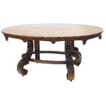 A 19thC rosewood and marquetry centre table, the oval top inlaid with a spray of flowers and leaves,