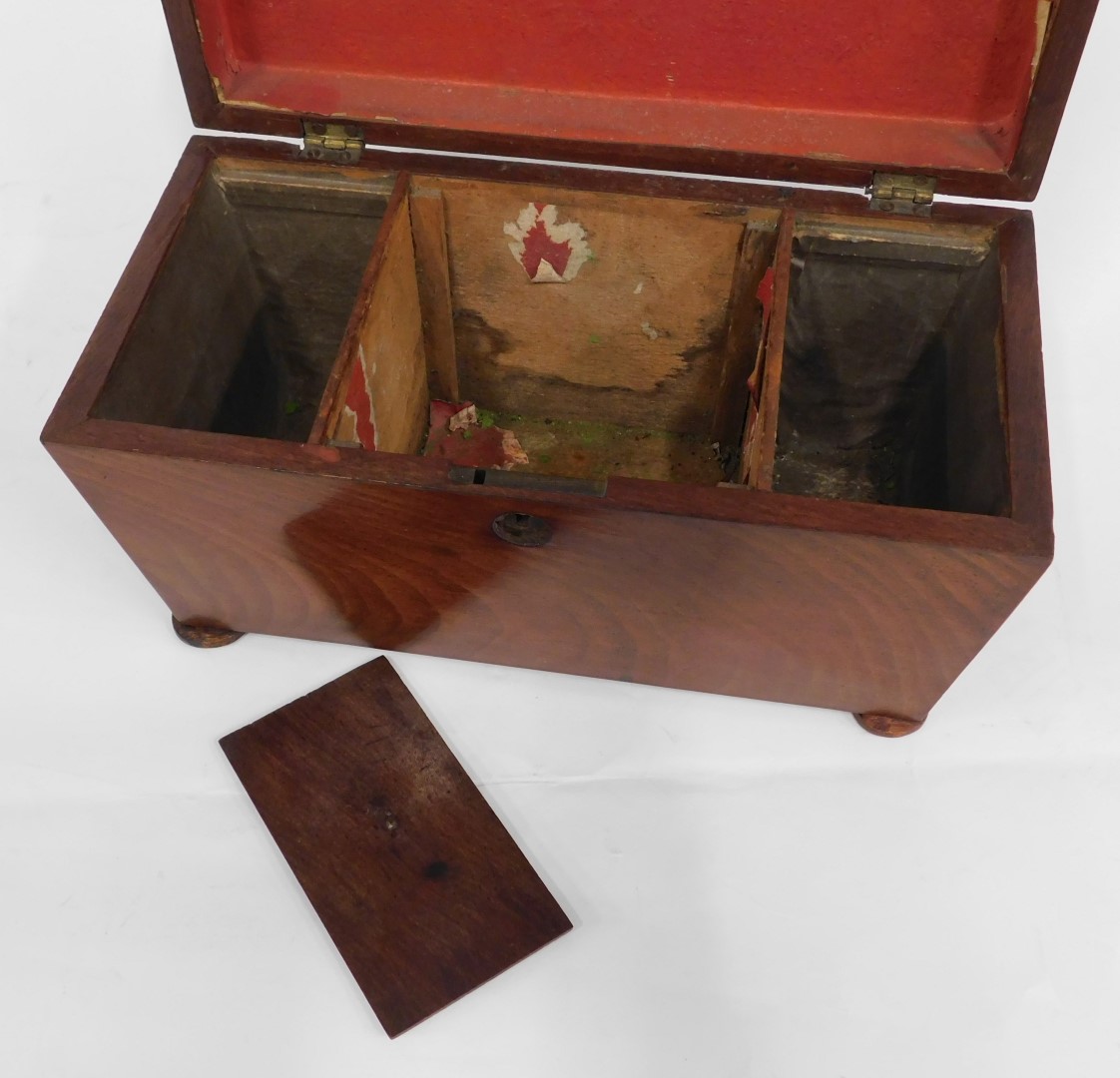A Victorian mahogany sarcophagus shaped tea caddy, the hinged lid enclosing a part fitted interior, - Image 2 of 2