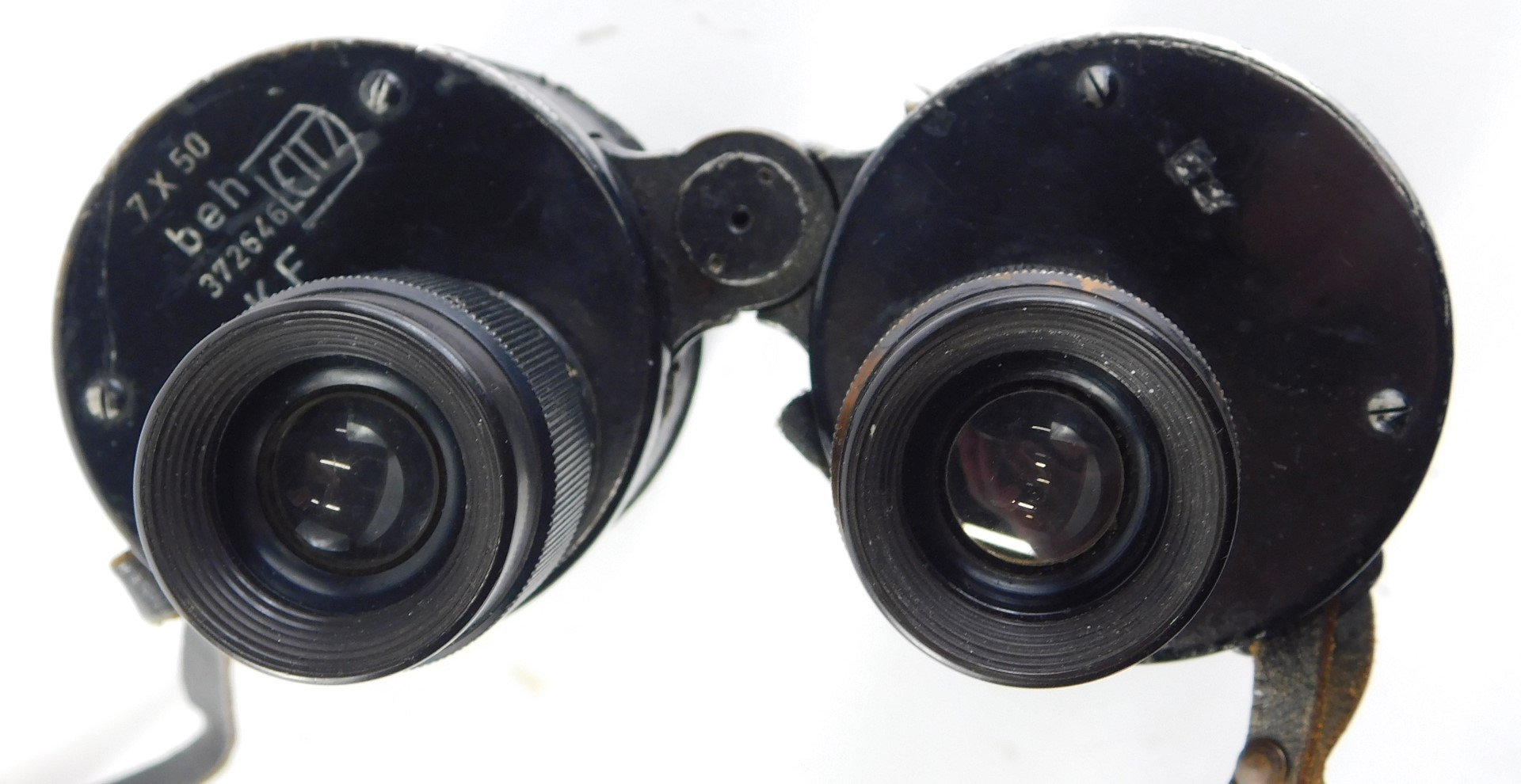 A pair of German WWII BEH Leitz 7x50 binoculars, stamped BEH372646KF, 22cm high. - Image 2 of 3