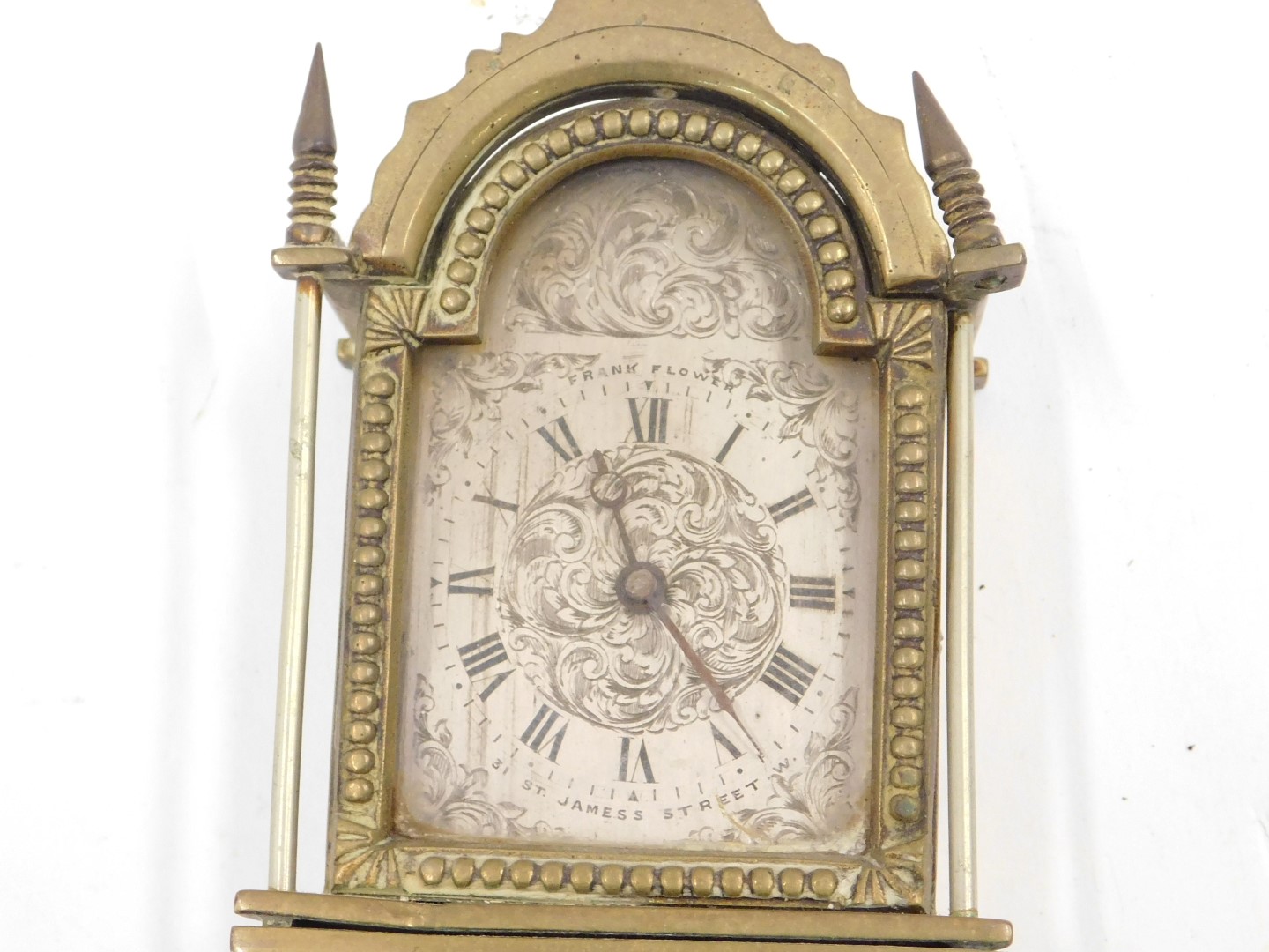 A miniature brass longcase clock, the silvered dial stamped Frank Flower, 31 St James's Street W, th - Image 2 of 4