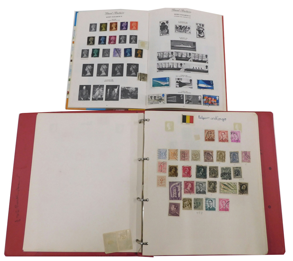 Two stamp albums containing world and QEII GB stamps, to include Australia, Germany, Hungary, etc.