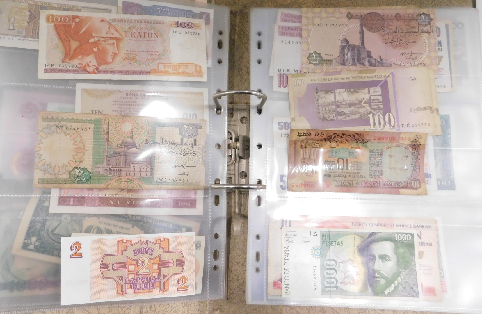 World bank notes, to include bank of India, Pesos, Chinese Yen, etc., enclosed in a presentation alb - Image 3 of 3