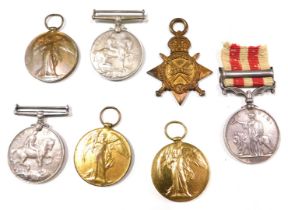 Seven WWI medals, comprising three victory medals, various inscriptions to include SAUSMAN, HANTDER,