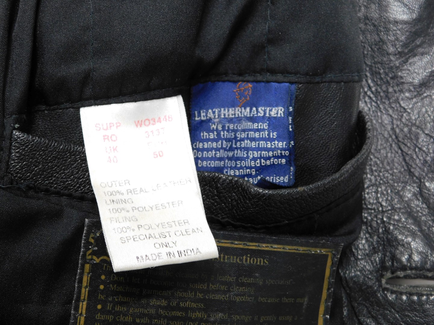 A GAP black leather jacket, size medium, and a Carlo Santini black leather jacket, size 40. (2) - Image 4 of 4