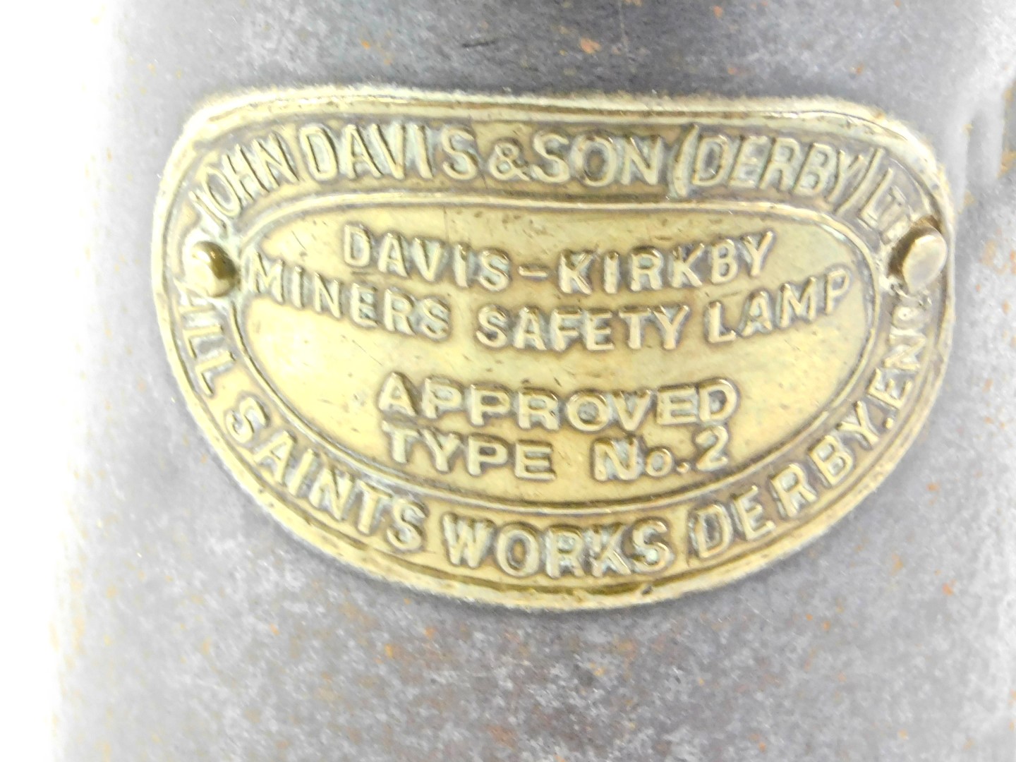 A John Davis & Son of Derby mining safety lamp, type 2, 26cm high. (Glass AF) - Image 3 of 3