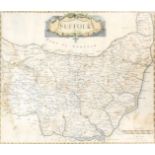 Robert Morden. A framed map of Suffolk, later coloured, 35.5cm x 42cm, framed.