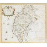 Robert Morden. A framed map of Cumberland, dated 1695, hand coloured, 37cm x 40cm, framed.