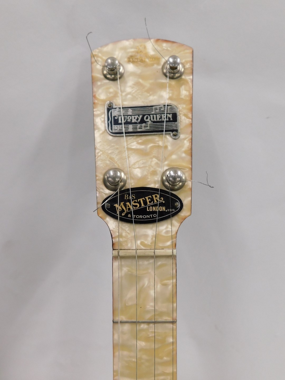 A B&S Master of London Ivory Queen banjo, with a simulated mother of pearl finger board, sides and b - Image 2 of 6