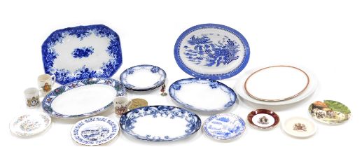 Miscellaneous items, to include various Flow Blue and other blue printed meat dishes, Lincolnshire S