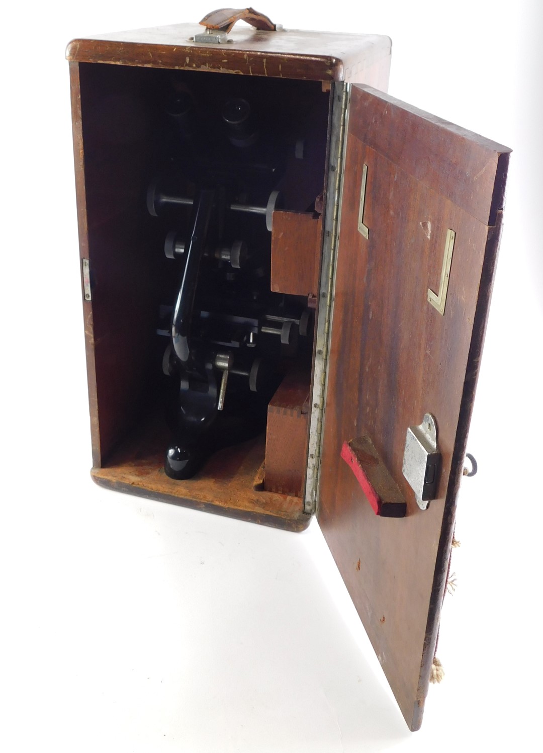 A Watson's binocular microscope, lacking some fittings, in mahogany case, the case 46cm high. - Image 6 of 7