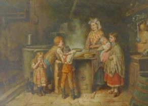 Thomas Faed RA (1826-1900). Meal Time, a cottage interior scene with a mother and five children, oil