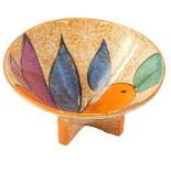 A Clarice Cliff Bizarre Cafe au Lait pattern circular bowl, on cross foot base, 6cm high, 12cm diame