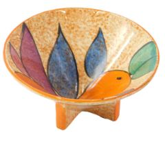 A Clarice Cliff Bizarre Cafe au Lait pattern circular bowl, on cross foot base, 6cm high, 12cm diame