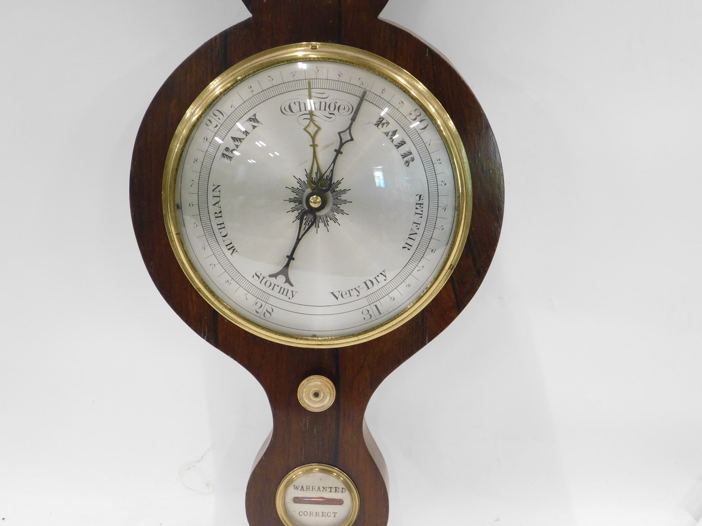 A 19thC barometer, in rosewood case with silvered dial, thermometer, etc., 99cm high. - Image 3 of 3